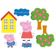 TREES222A5 purcelusa Peppa Pig si George imagine comestibila din vafa cu personaje casa logo si pomi usor de decupat 20x15cm